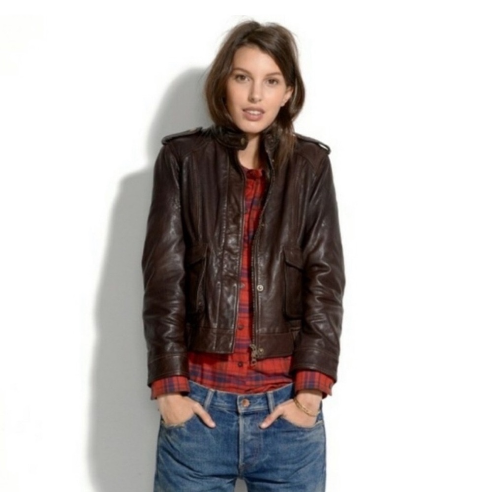 Madewell Brown Leather Bomber Jacket